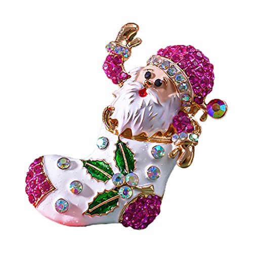 Ankexin-Brosche für Damen, modische Weihnachtsbrosche mit Strasssteinen, glänzend, Weihnachtsmann-Brosche, Anstecknadeln, Weihnachtsmotiv, Kristall-Brosche, 6.2*3.7CM, Metall von Kingke