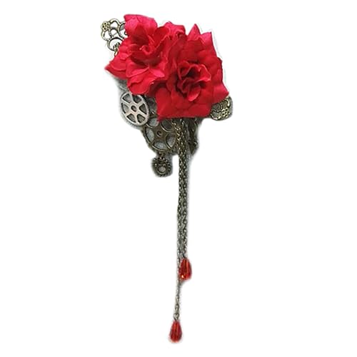 Ankexin-Broschen für Damen, Vintage-Steampunk-Blumen-Haarspange, Punk, Gothic, Kopfbedeckung, Haarspangen, Haarschmuck, Quasten, Kette, Haarnadel von Kingke