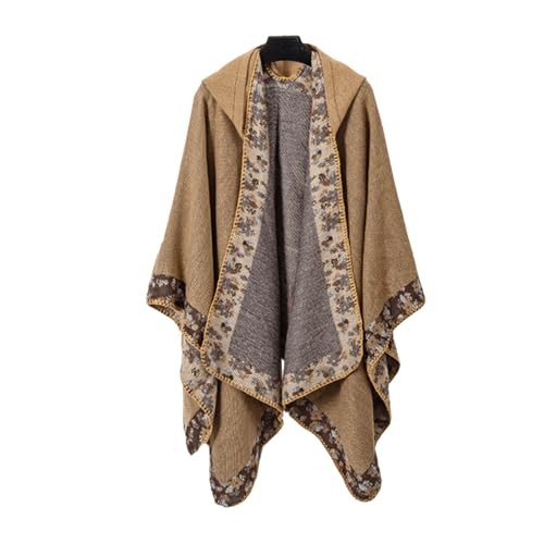 Frauen Bohemian Pullover Poncho Cape Mit Kapuze Vorne Offen Schal Vintage Geometrische Blumenmuster Strickjacke Mantel Und Hausfrauen von Kingke