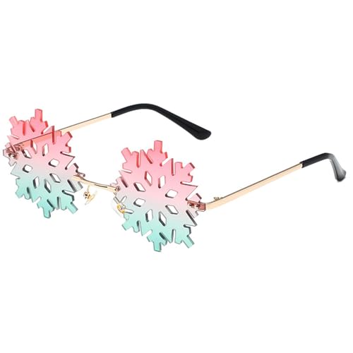 Kingke Glänzende Bunte Schneeflocken Sonnenbrille Für Erwachsene Weihnachten Fotobrille Party Meer Schneeflocke Randlose Sonnenbrille Modische Sonnenbrille von Kingke