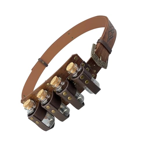 Vintage PU Ledergürtel Mit Alchemist Flaschentaschen Mittelalterlicher Mottoparty Alchemist Hüftgürtel Mit Prägemuster von Kingke