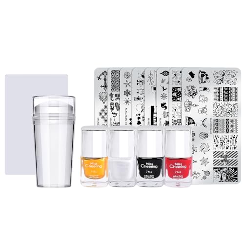 Weihnachtsbaum Nail Art Stamping Platten Santa Schneemann Muster Schablone Zum Drucken Nagelschablone Nagelstempel Nail Art Stamping Set Maniküre Druckplatte Nageltransferwerkzeuge Stamping Stempel von Kingke