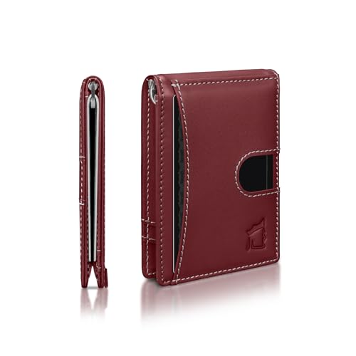 Kingly Herren-Geldbörse mit Geldklammer aus Leder, minimalistisch, RFID-blockierend, Vordertasche, für 12 Karten, rot von Kingly