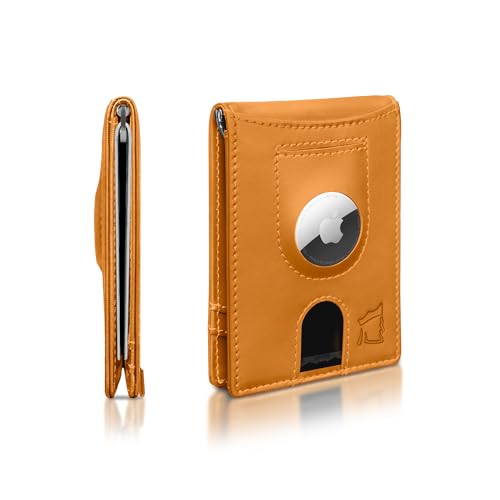 Kingly Trace Wallet | Smart Airtag Geldbörse für Herren | Vollnarbenleder mit Airtag-Halter | Airtag-Geldbörse mit RFID-Blockierung | Geldklammer für Herren mit Zuglasche | Minimalistische Trackable von Kingly