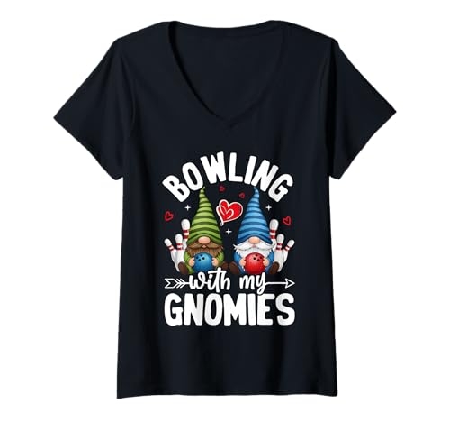 Damen Bowling with My Gnomies Lustiger Bowler Strike T-Shirt mit V-Ausschnitt Damen Bowling with My Gnomies Lustiger Bowler Strike T-Shirt mit V-Ausschnitt von Kingpin Apparel