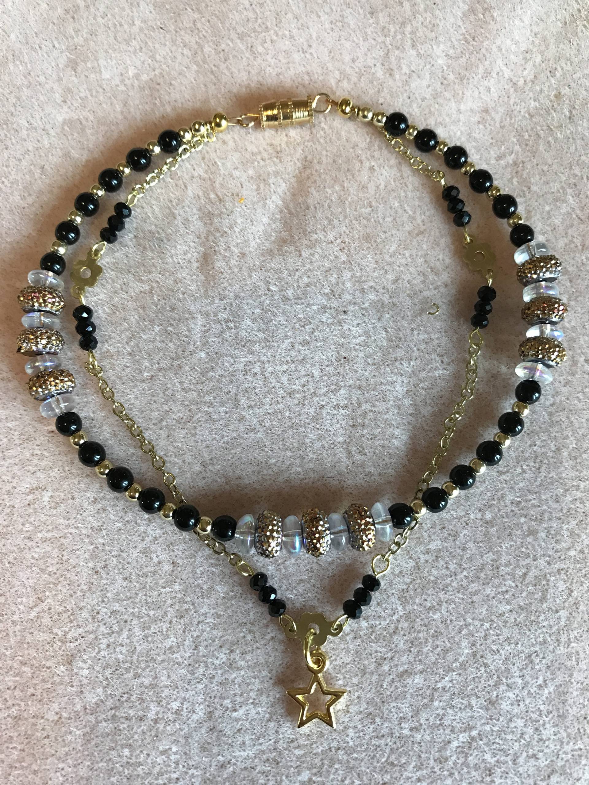 Knöchel-Armband Schwarz Fußkettchen Gold Fußkettchen, Doppelt Strand Stern-Fußkettchen von KingsAceDesigns