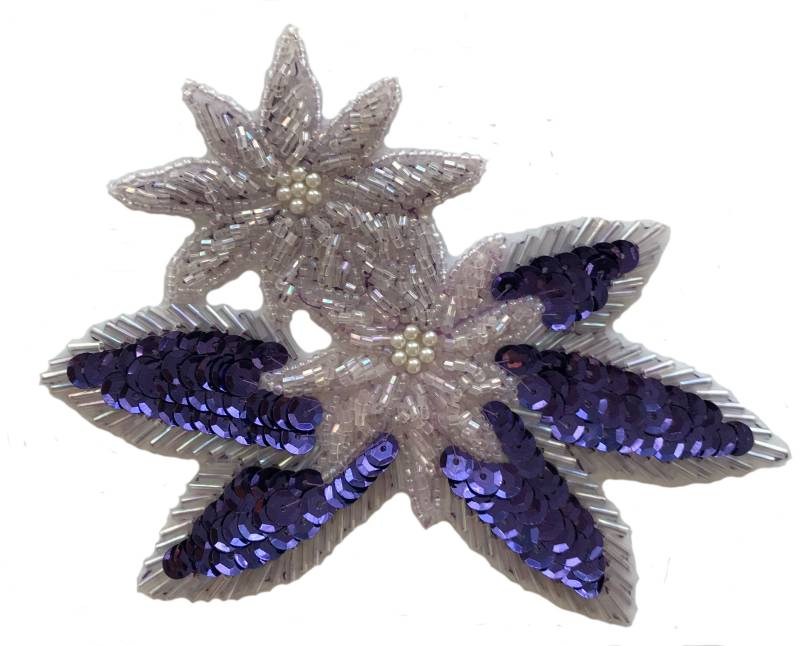 Große Doppelte Blume Floral Perlen Pailletten Aufnähen Applikation Handwerk Nähen Verschönerung Vintage von KingsKountry