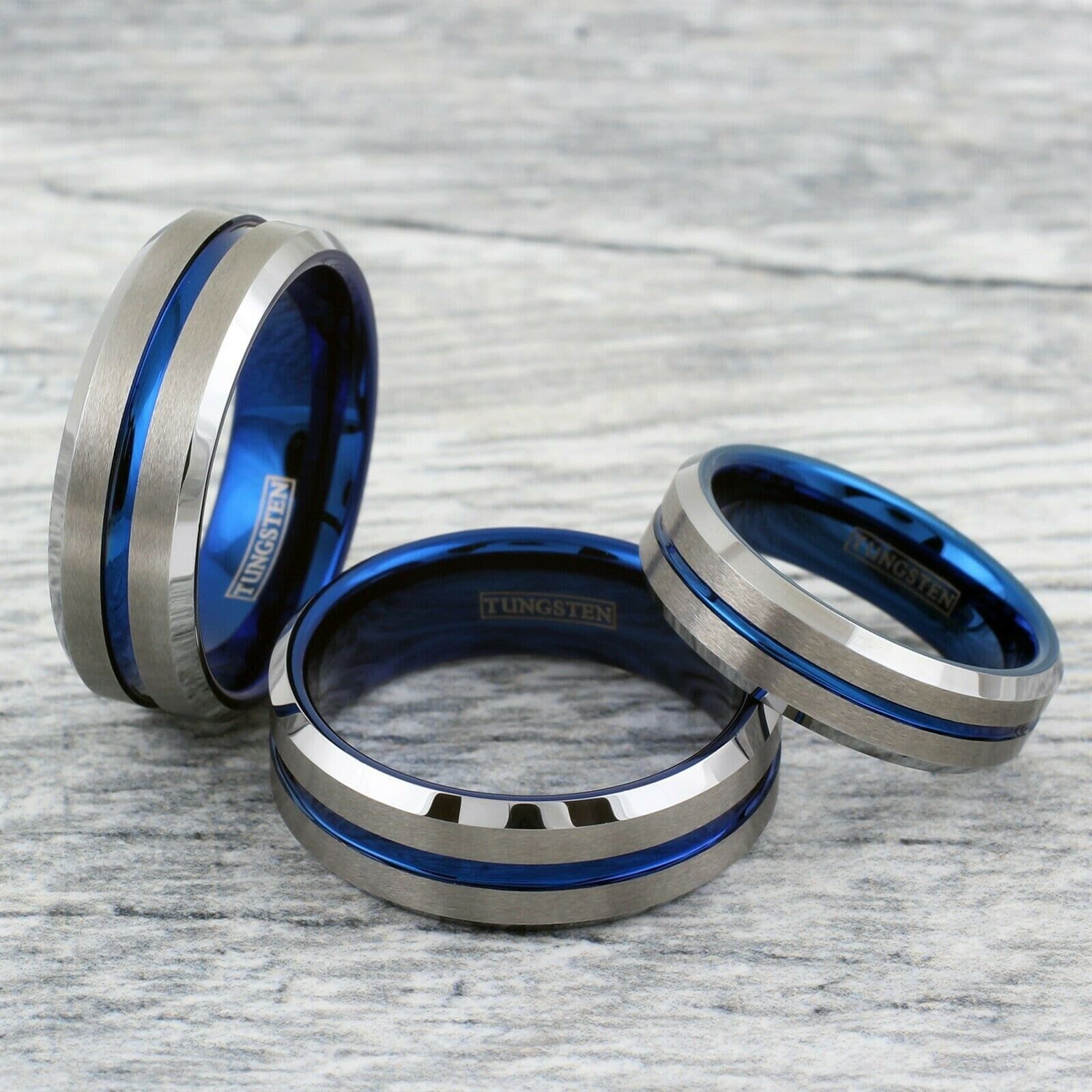 Gravierter Dünner Blauer Linienring | Größe 5-15 6mm 8mm Gebürstetes Silber Wolfram Band Personalisierte Gravur Polizeigesetz Ordnungshüter Geschenk von KingsRansomJewelry