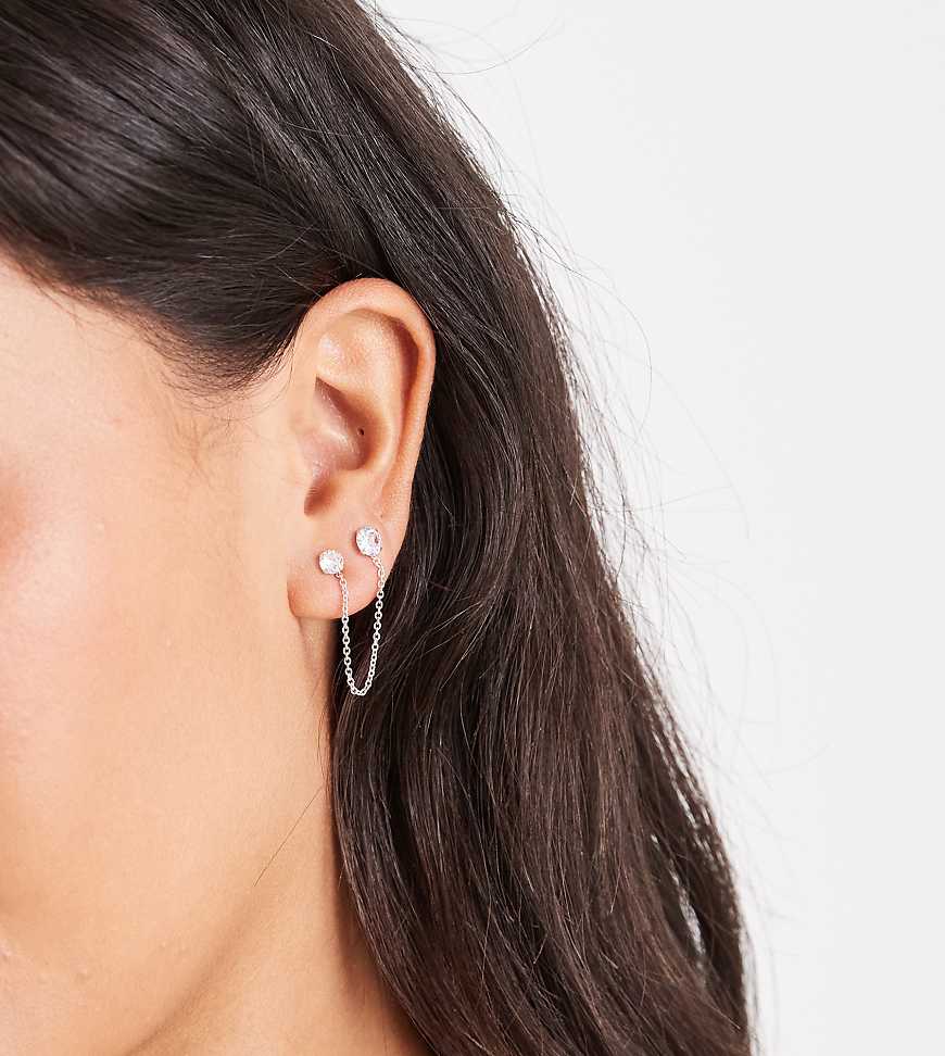 Kingsley Ryan - Einzelner Ohrring aus Sterlingsilber mit doppeltem Schmuckstein und Kettendetail von Kingsley Ryan