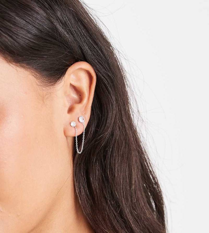 Kingsley Ryan - Einzelner Ohrring aus Sterlingsilber mit doppeltem Schmuckstein und Kettendetail von Kingsley Ryan