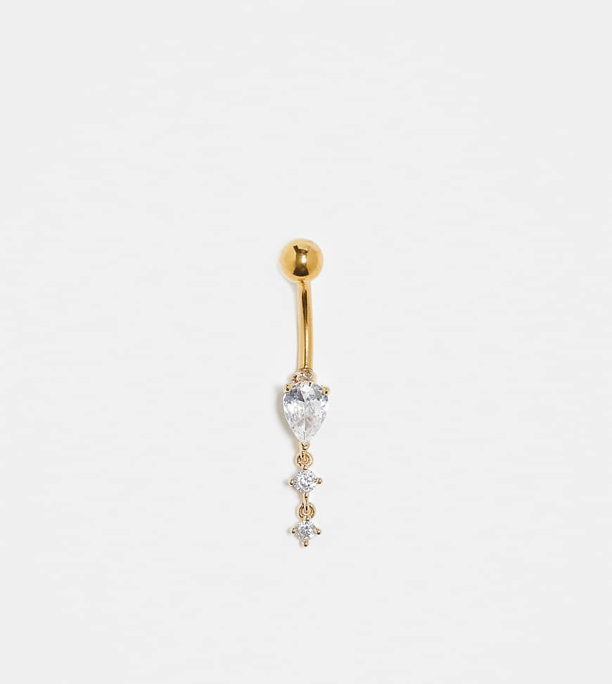 Kingsley Ryan - Vergoldetes Bauchnabel-Piercing aus Stahl in Tropfendesign mit Kristallverzierung-Goldfarben von Kingsley Ryan