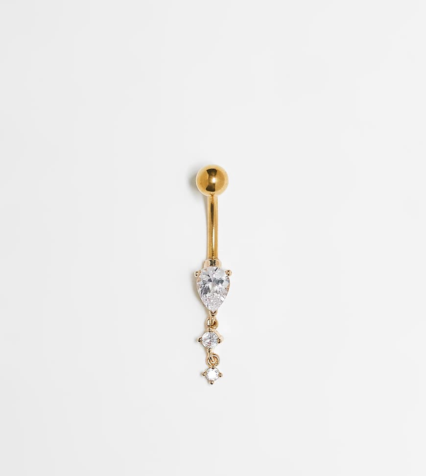 Kingsley Ryan - Vergoldetes Bauchnabel-Piercing mit Tropfendesign mit Kristallbesatz-Goldfarben von Kingsley Ryan