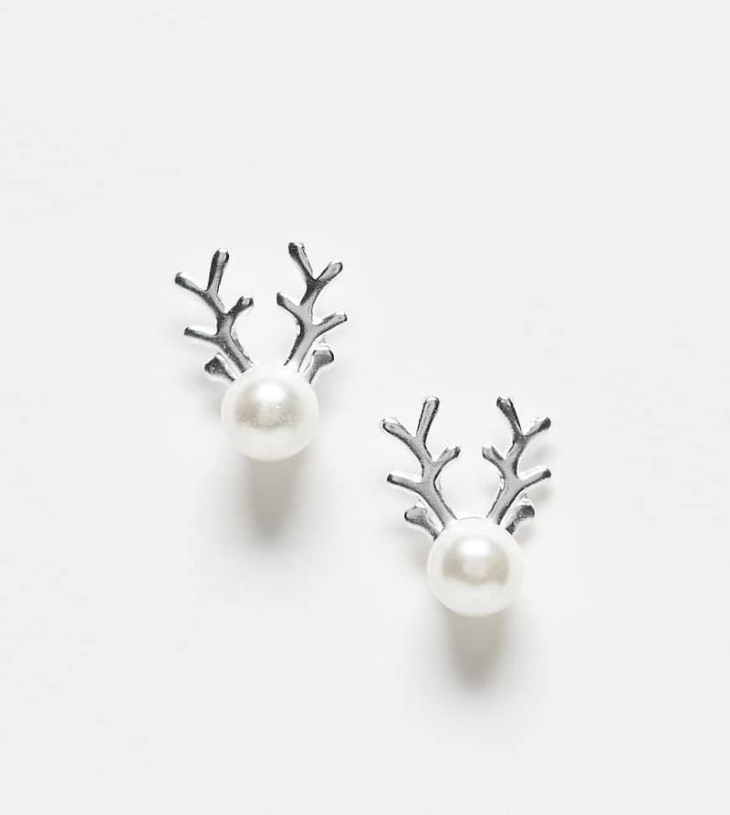 Kingsley Ryan - Weihnachtliche Ohrstecker mit Kunstperle und Rentierdesign in Silberoptik von Kingsley Ryan