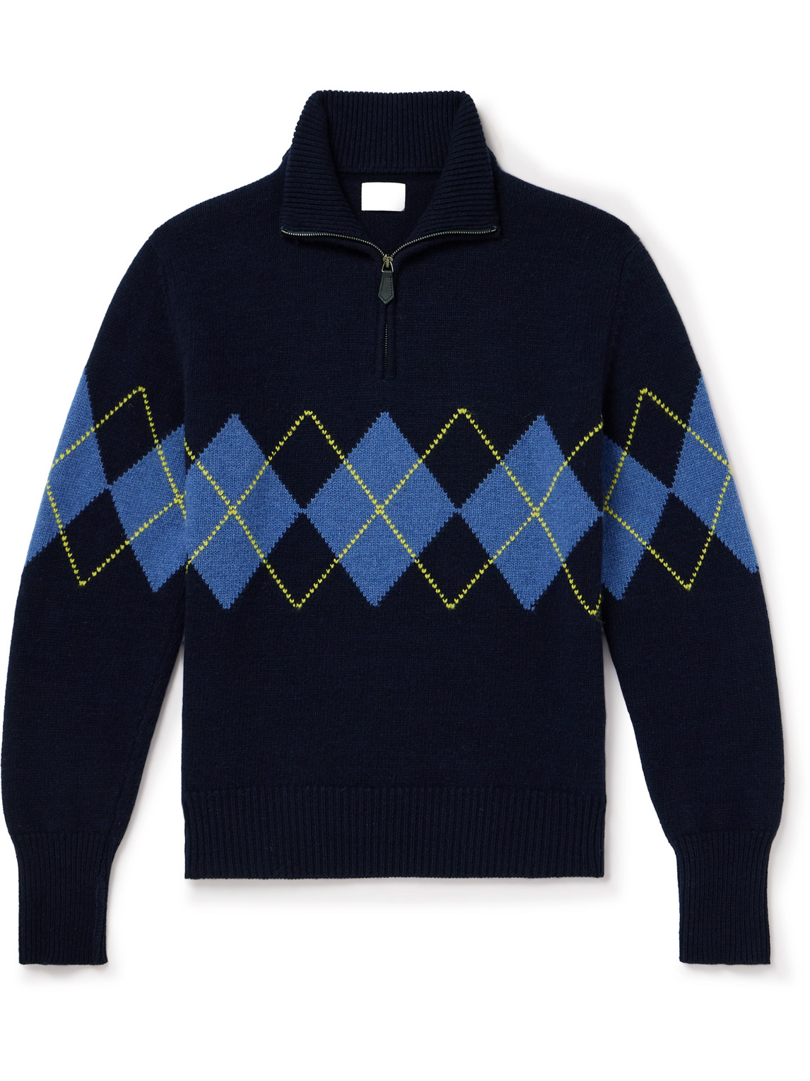 Kingsman - Argylle Jacquard-Knit Wool Half-Zip Sweater - Men - Blue - L von Kingsman
