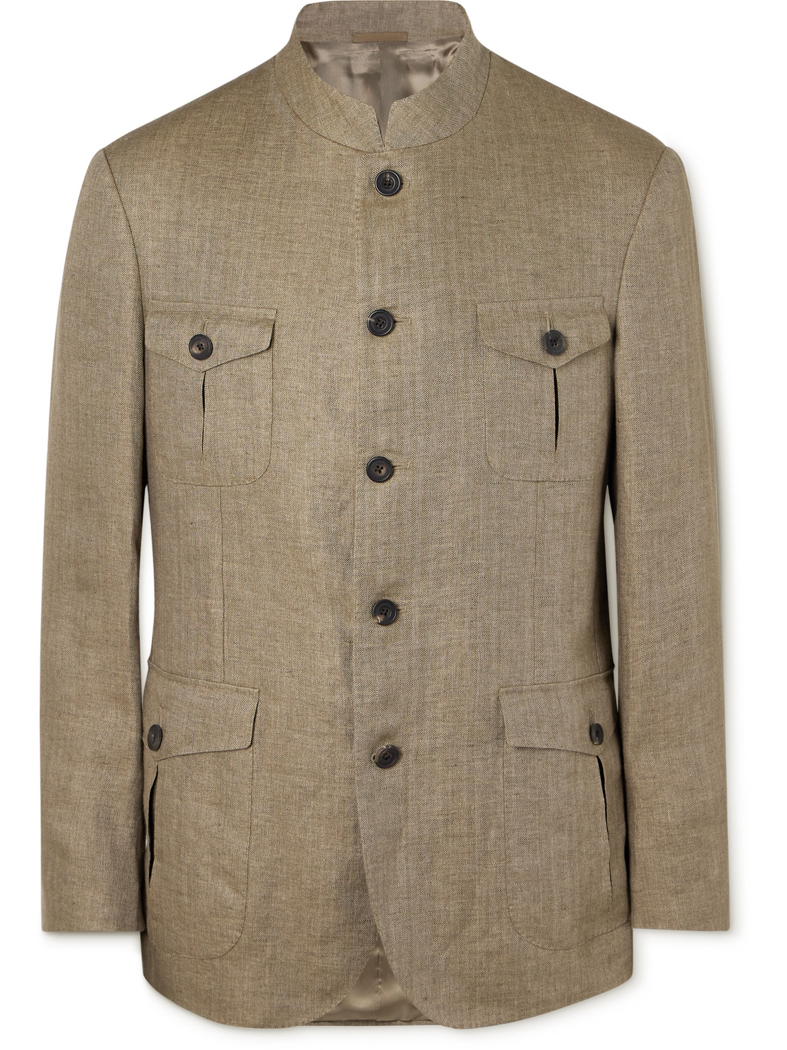 Kingsman - Argylle Nehru-Collar Herringbone Linen Jacket - Men - Neutrals - IT 46 von Kingsman