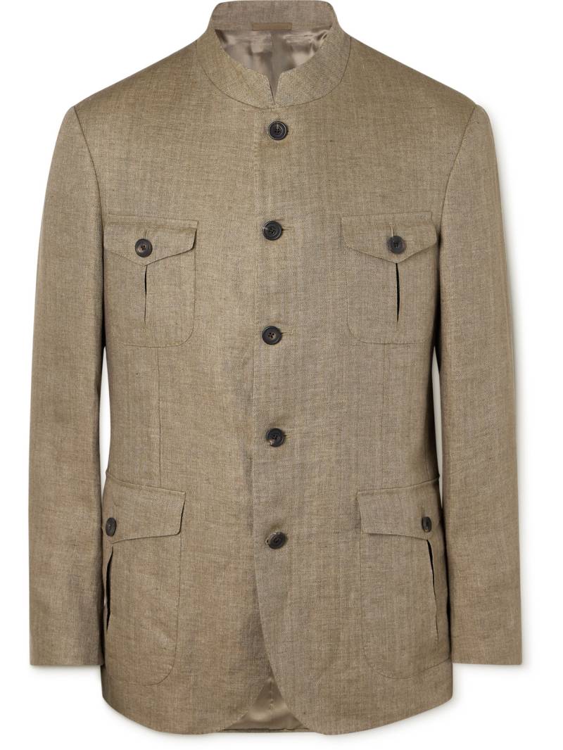 Kingsman - Argylle Nehru-Collar Herringbone Linen Jacket - Men - Neutrals - IT 48 von Kingsman