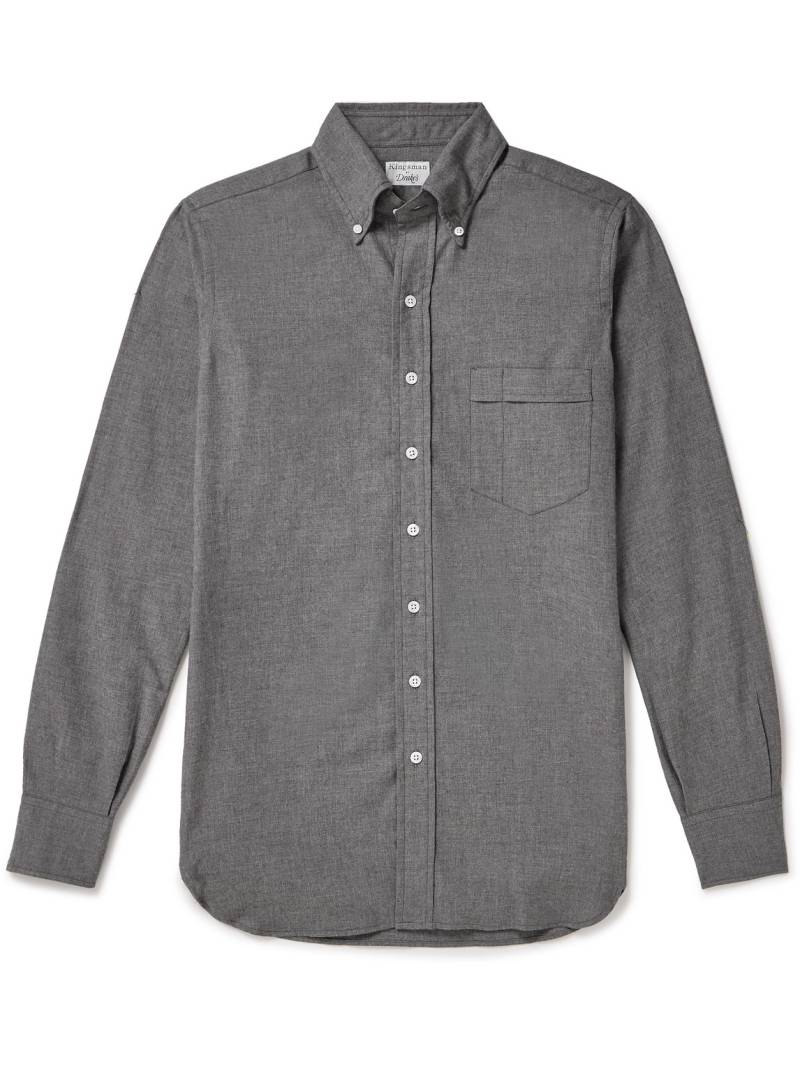 Kingsman - Drake's Button-Down Collar Cotton-Flannel Shirt - Men - Gray - UK/US 17.5 von Kingsman