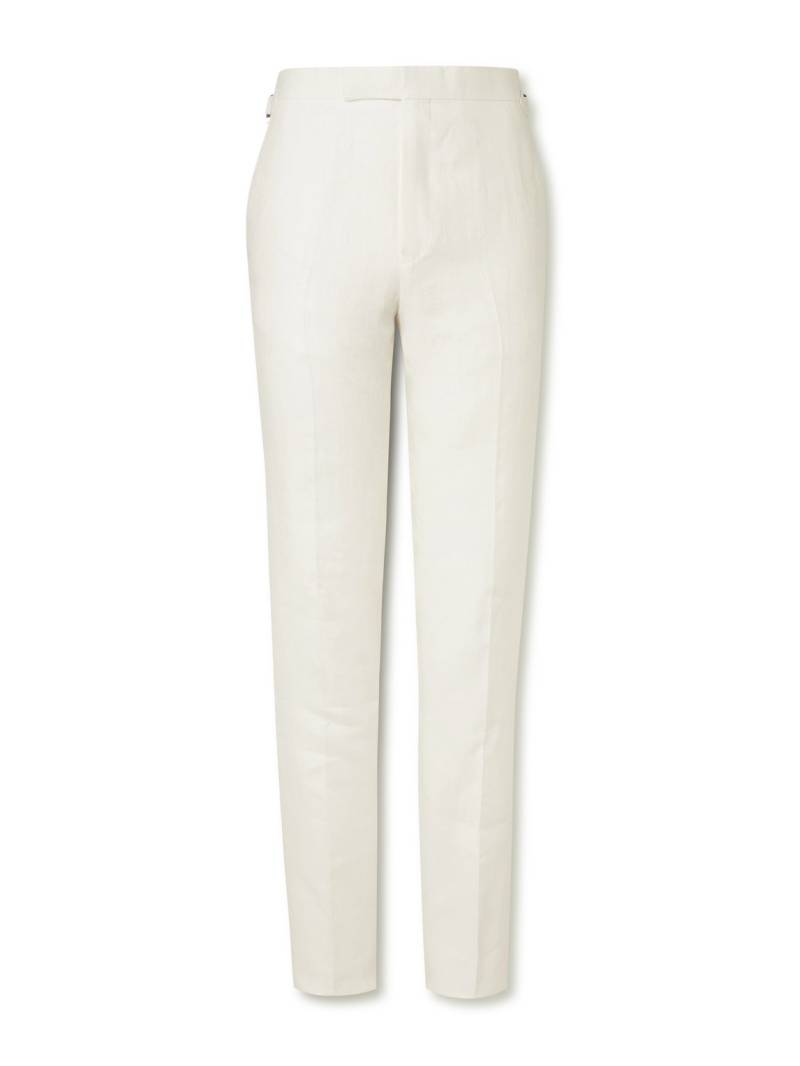 Kingsman - Herringbone Linen-Twill Tuxedo Trousers - Men - Neutrals - IT 52 von Kingsman