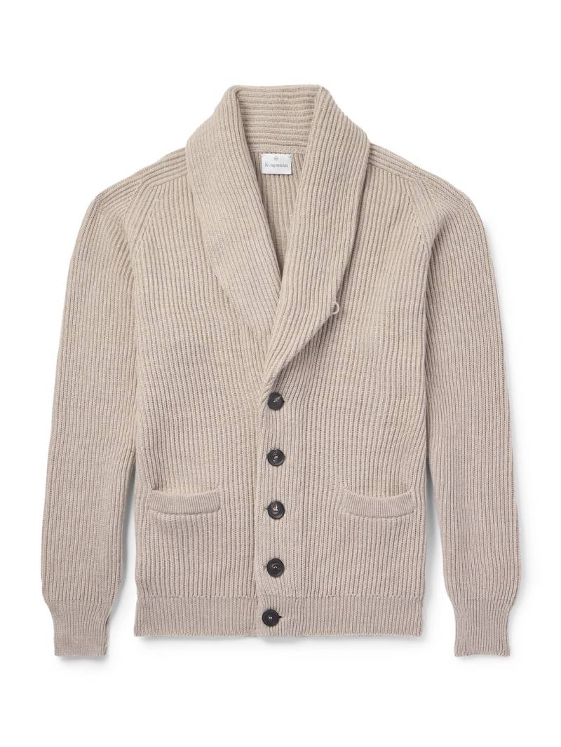 Kingsman - Shawl-Collar Ribbed Wool Cardigan - Men - Neutrals - S von Kingsman