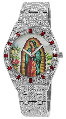 King Star Unisex-Uhr Strass Heiligenbild Bling Bling silberfarbig 2800055 (silberfarbig Maria) von King Star
