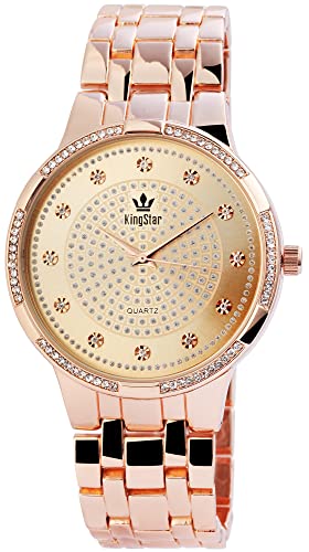 King Star Unisex-Uhr Metall Gleiderarmband Simili-Stein Analog Quarz 1800057 (roségoldfarbig) von King Star