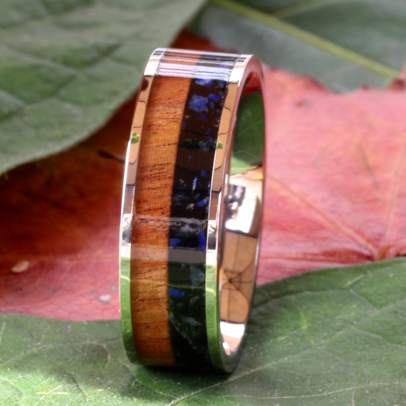 6mm Lapis Lazuli Hochzeitsband Koa Holz Ring Edelstahl Verlobungsring - Gratis Gravur von KingswayJewelry