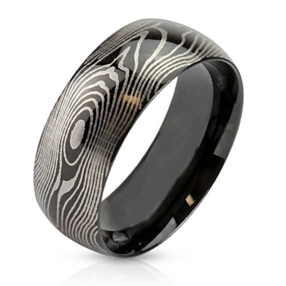 8mm Replik Damaskus Stahl Ring Mokume Gane Hochzeitsband - Gratis Gravur von KingswayJewelry