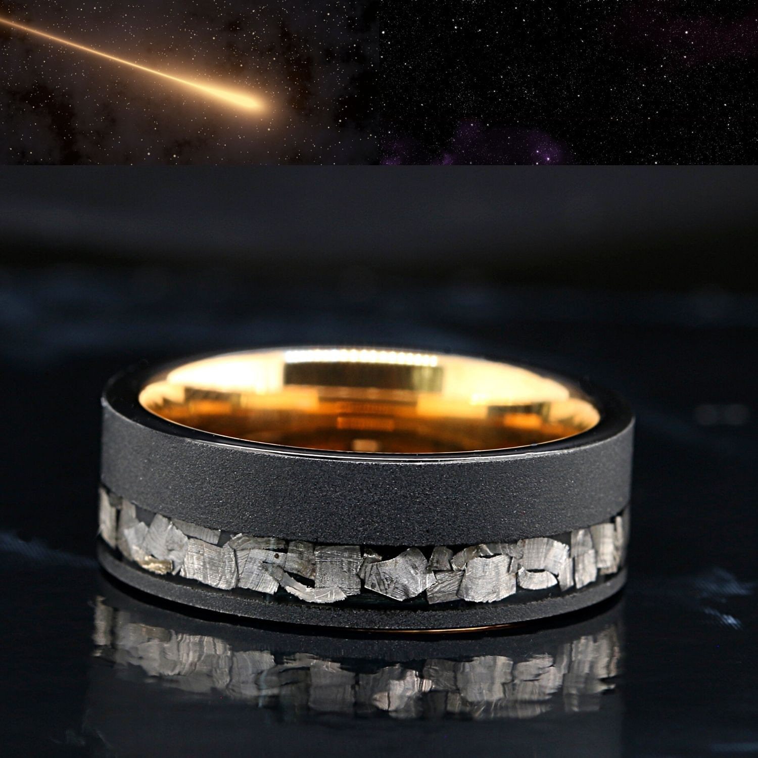 8mm Vergoldeter Wolfram Meteorit Ring Verlobungsring Ehering Kostenlose Gravur 8mm Vergoldeter Wolfram Meteorit Ring Verlobungsring Ehering Kostenlose Gravur von KingswayJewelry