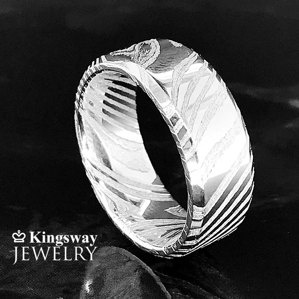 Damaskus Stahlring Ehering Verlobungsring 8mm Wasserdicht Langlebig von KingswayJewelry
