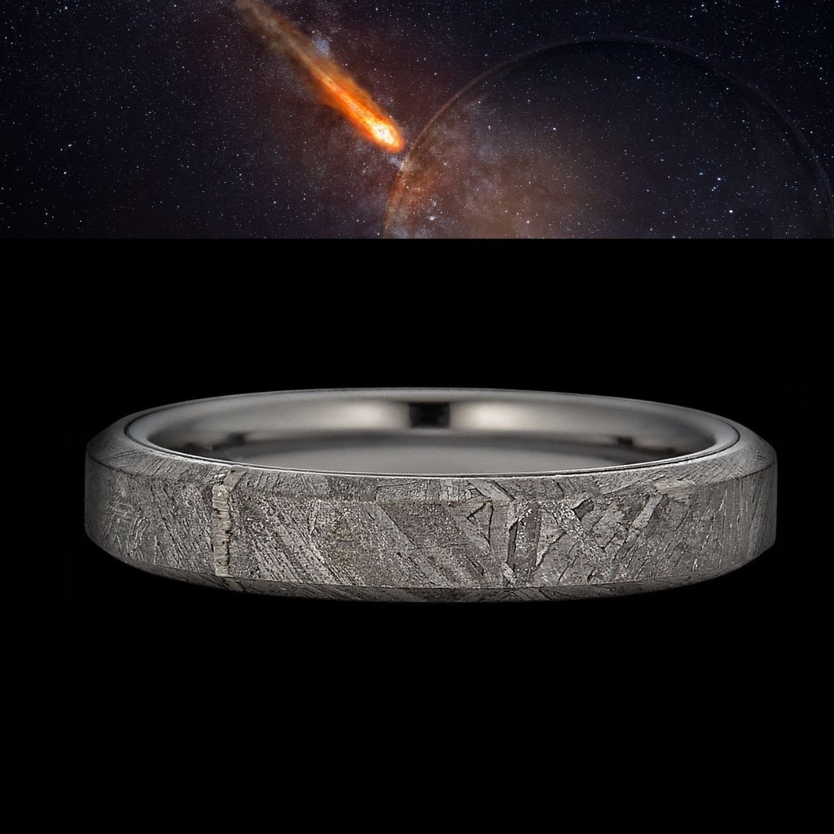 Echter Muonionalusta Meteorit-Ring Mit Wolfram - 4mm Comfort Fit Ehering Sehr Haltbares Wolframband Kostenlose Gravur von KingswayJewelry