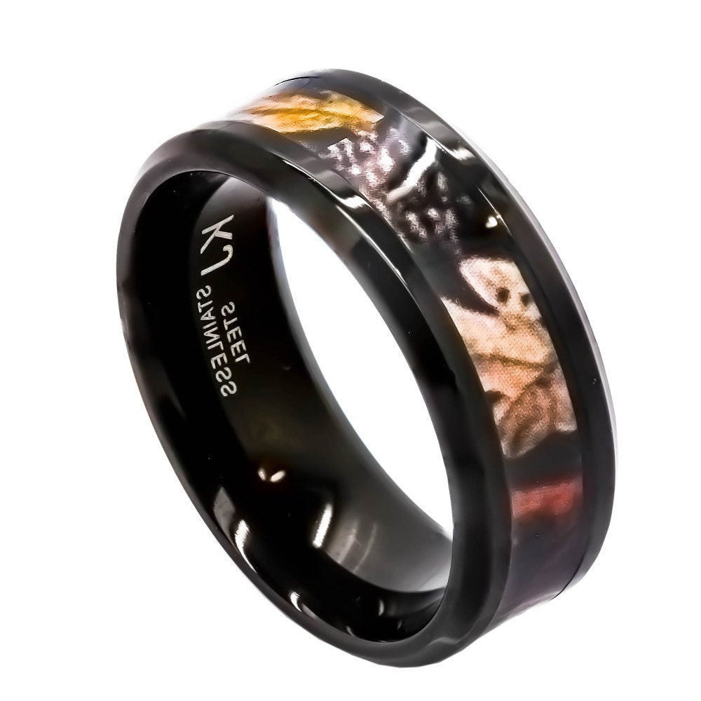 Edelstahl Schwarz Camo Ring Jagd Camouflage 8mm Hochzeitsband - Gratis Gravur von KingswayJewelry