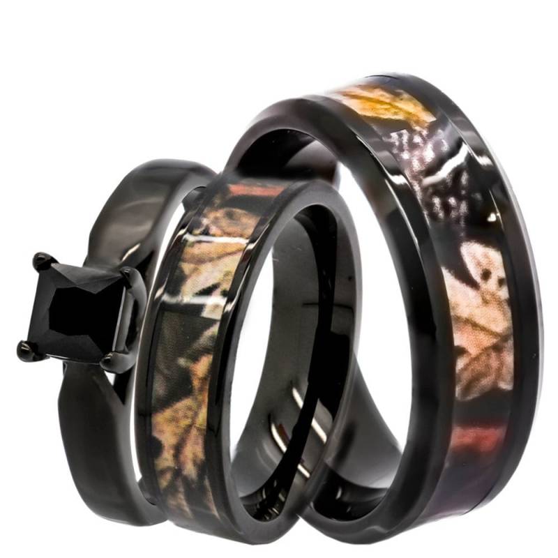 His & Hers Camo Ehering Set 1.25 Ct Natürlicher Schwarzer Spinell Verlobungsring Edelstahl Verlobungsringe von KingswayJewelry