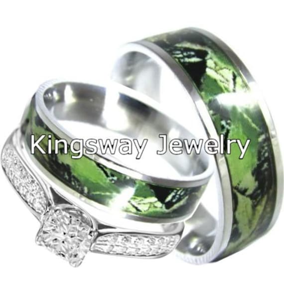 His & Hers Camo Ehering Set Sterling Silber Edelstahl Verlobungsring von KingswayJewelry