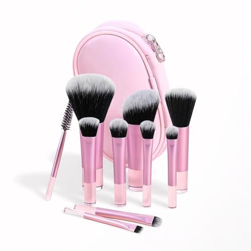 Kingtree Mini-Make-up-Pinsel-Set, Reise-Make-up-Pinsel-Set, tragbar, für unterwegs, Make-up-Pinsel-Set mit Tasche, Rosa, leicht zu nehmen, Mini-Kosmetikpinsel-Set für Mädchen, 10 Stück Kingtree Mini-Make-up-Pinsel-Set, Reise-Make-up-Pinsel-Set, tragbar, für unterwegs, Make-up-Pinsel-Set mit Tasche, Rosa, leicht zu nehmen, Mini-Kosmetikpinsel-Set für Mädchen, 10 Stück von Kingtree