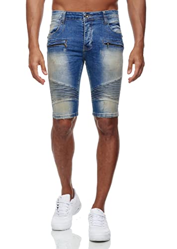 KINGZ Herren Jeans Capri Hose Biker Kurze Hose Shorts Slim-Fit Jeansshort Blau M von KINGZ