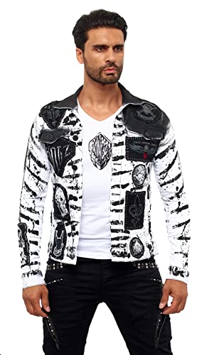 KINGZ Designerjacke Herren Jeansjacke Men Jeansjacket 1648-2 White Black L von KINGZ