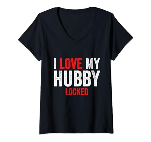 Damen I Love My Hubby Locked Funny Husband T-Shirt mit V-Ausschnitt Damen I Love My Hubby Locked Funny Husband T-Shirt mit V-Ausschnitt von Kinky XO