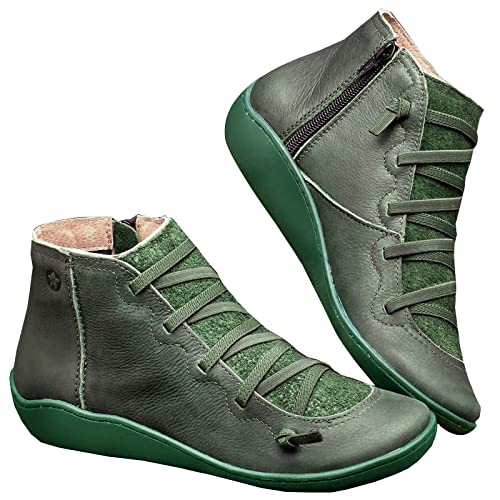 Kinloy Damen Flache Stiefeletten Frauen Bequeme Niedrige Ferse Kurze Stiefel Vintage wasserdichte Arch Support Wanderschuhe Schuhe Grün 41 EU von Kinloy