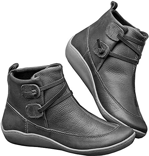 Kinloy Damen Leder Winter rutschfeste Schnürstiefel Bequemer Reißverschluss wasserdichte Vintage Elastische Knöchelschuhe Grau 40 EU von Kinloy