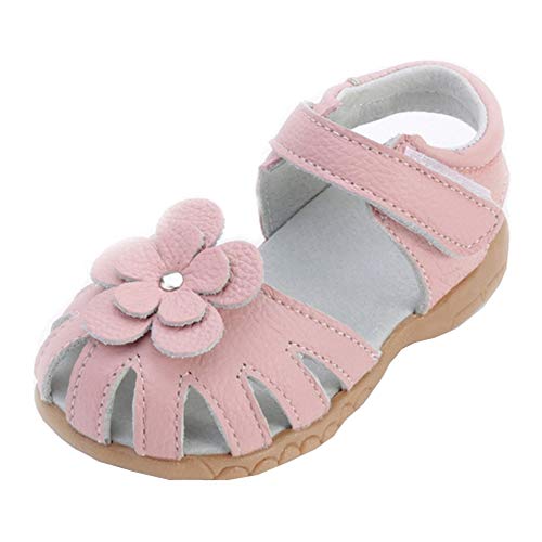 Kinloy Mädchen-Sandalen, echtes Leder, geschlossener Zehenbereich, flache Sandalen, Freizeit, Blume, Strand, Klettverschluss, Schuhe für Kleinkinder, Pink - rose - Größe: 29 EU von Kinloy