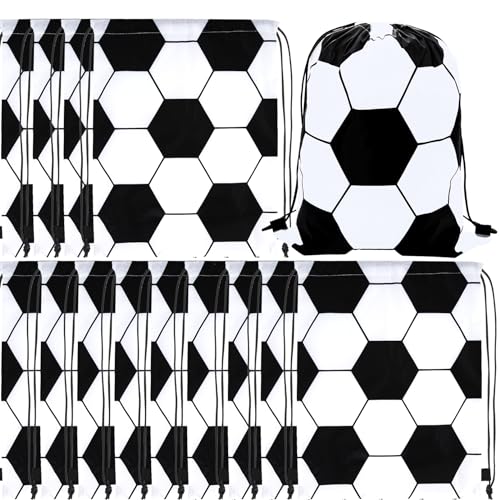 Kinmsito 12 Stück Fußball Kordelzug,Kordelzug Rucksack Tasche,43×34cm Fußball Party Taschen,Turnbeutel Kinder,Fußball Party Kordelzug Beutel,Kindergeburtstag Party Supplies für Mädchen Jungen(Fußball) von Kinmsito