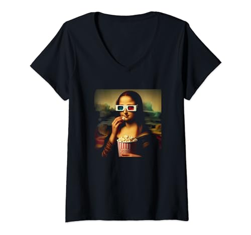 Damen Mona Lisa Popcorn Kino T-Shirt mit V-Ausschnitt Damen Mona Lisa Popcorn Kino T-Shirt mit V-Ausschnitt von Kino Popcorn Mona Lisa