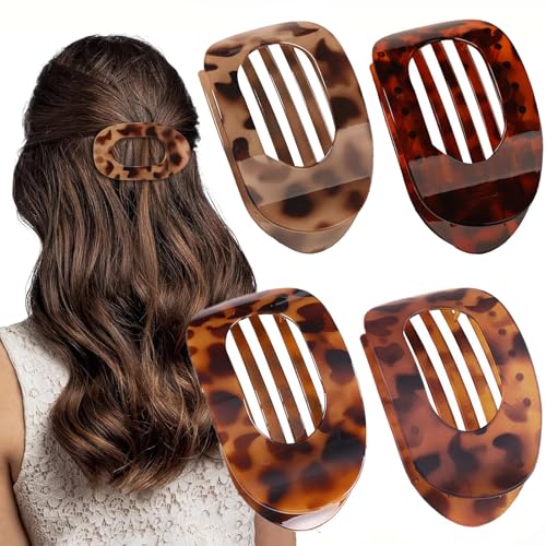 Kinretixia 4 Stück Haarspangen für Damen, französische Haarspangen, flache, sicher haltende Haarklammern mit Innenzähnen, seitliche Haarspangen mit starkem Halt Schildkröte von Kinretixia
