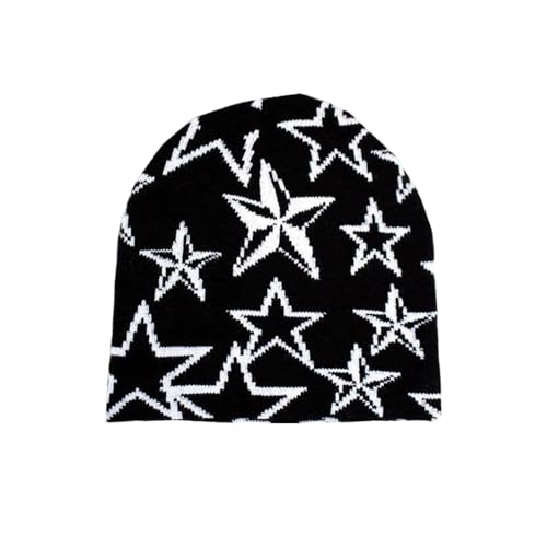 Kinretixia Y2k Beanies Strickmütze mit Stern-Grafik, Spinnenmütze, Gothic-Sternmütze, coole schwarze Mütze für Männer und Frauen von Kinretixia