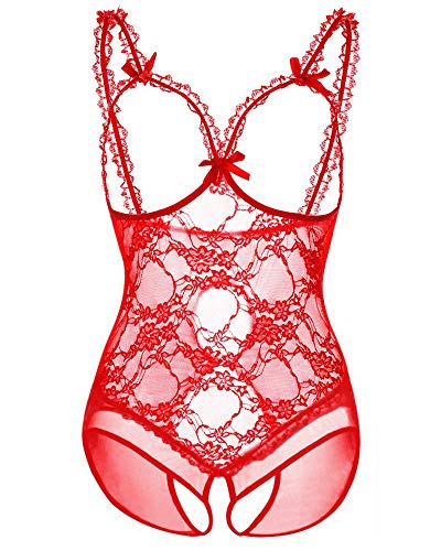 Kinsmirat Damen Reizwäsche Negligee Transparent Body Dessous (2XL, Rot) von Kinsmirat