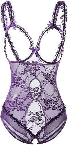 Kinsmirat Damen Reizwäsche übergröße Negligee V-Ausschnitt Overall Nachtwäsche(M, Violett) von Kinsmirat