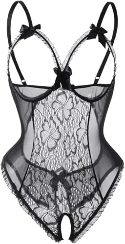 Kinsmirat Damen Reizwäsche übergröße Negligee V-Ausschnitt Overall Nachtwäsche (2XL, Schwarz) von Kinsmirat