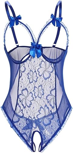 Kinsmirat Damen Reizwäsche übergröße Negligee V-Ausschnitt Overall Nachtwäsche (3XL, X-Blau) von Kinsmirat