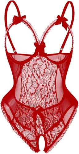 Kinsmirat Damen Reizwäsche übergröße Negligee V-Ausschnitt Overall Nachtwäsche (4XL, Z-Rot) von Kinsmirat