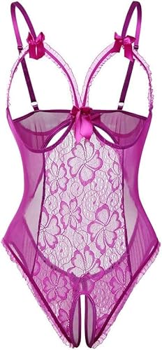 Kinsmirat Damen Reizwäsche übergröße Negligee V-ausschnitt Overall Nachtwäsche (L, Y-Violett) von Kinsmirat